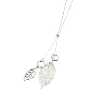 Dainty Silver Adjustable Boho Earthy Autumn Fall Leaf Long Pendant Necklace